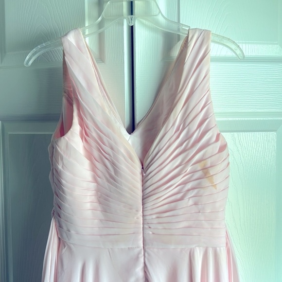 For Her and For Him Pleated V-neck Chiffon Bridesmaid Dress in Barely Pink - Picture 2 of 3